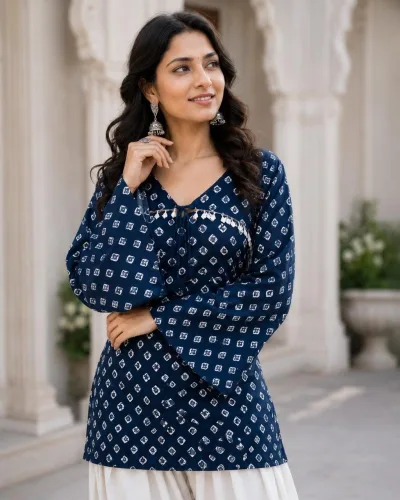 Heritage Pure Cotton Bandhej Print Sleeveless Kurti